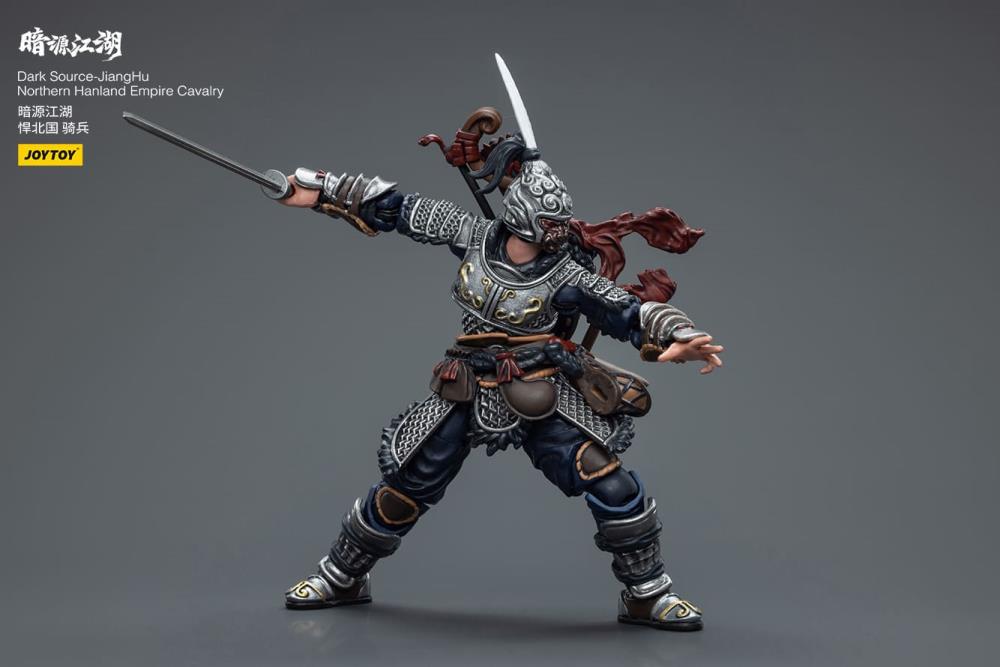 Introducing the remarkable Joy Toy Dark Source JiangHu Northern Hanland Empire Cavalry action figure. This meticulously crafted action figure brings the mystical world of JiangHu to life, capturing the essence and prowess of a legendary warrior. Every inch of this action figure showcases the artistry and craftsmanship that JoyToy is renowned for, ensuring an authentic and immersive experience for collectors and enthusiasts alike. Dark Source JiangHu War Horse figure not included (sold separately)