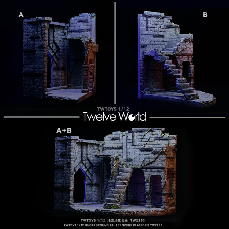 Take your figure display to the next level with this Abandoned Site platform. This base is presented in 1/12 scale and has been sculpted with fine detail and features beautiful paint applications. Figures pictured are not included. Underground Palace Dungeon TW2253B shown for reference and not included (sold separately).