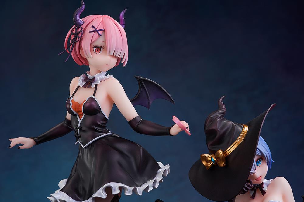 From the third season of "Re:ZERO -Starting Life in Another World-", which began airing in October 2024, come new beautiful wizard-themed figures of Rem and Ram. 
Ram is clad in an adorable wizard-style outfit that would probably allow her to be let off the hook even after playing mischievous tricks. The texture of her form-fitting costume beautifully and elegantly accentuates her physique, and the accessories, such as the arm covers and shoes, have been crafted with precise detail. Even the jack-o'-lanter