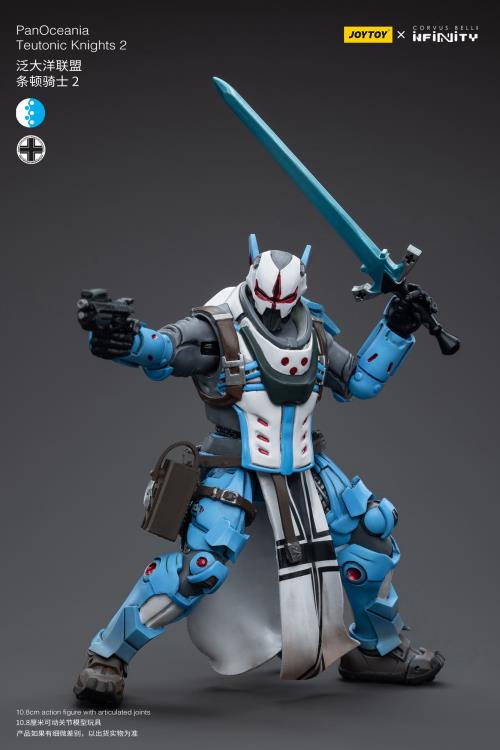 The Joy Toy Infinity Corvus Belli PanOceania Teutonic Knights set is perfect for collectors and fans of the Infinity universe, as well as those who appreciate high-quality action figures. With the impressive level of detail and articulation, these action figures are must-haves for any serious collector or fan.