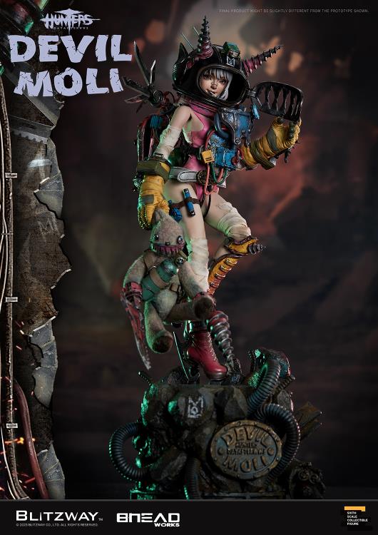 'BLITZWAY is thrilled to share the official launch of the 5th character of BHEADworks’ original figures, ‘Devil Moli’ from ‘HUNTERS: Day After WWIII.’ BHEADworks (Artist Yeon-gyun, Jung) has been loved for its original character design based on the dystopian worldview. The fifth heroine, Devil Moli, is a combat girl who decorates her cute visual like a scary gatekeeper and sensibly notices when an enemy approaches and sends a cue sign with a whistle.