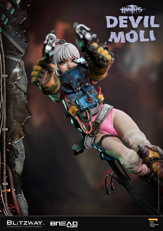 'BLITZWAY is thrilled to share the official launch of the 5th character of BHEADworks’ original figures, ‘Devil Moli’ from ‘HUNTERS: Day After WWIII.’ BHEADworks (Artist Yeon-gyun, Jung) has been loved for its original character design based on the dystopian worldview. The fifth heroine, Devil Moli, is a combat girl who decorates her cute visual like a scary gatekeeper and sensibly notices when an enemy approaches and sends a cue sign with a whistle.