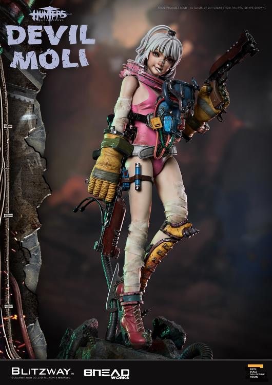 'BLITZWAY is thrilled to share the official launch of the 5th character of BHEADworks’ original figures, ‘Devil Moli’ from ‘HUNTERS: Day After WWIII.’ BHEADworks (Artist Yeon-gyun, Jung) has been loved for its original character design based on the dystopian worldview. The fifth heroine, Devil Moli, is a combat girl who decorates her cute visual like a scary gatekeeper and sensibly notices when an enemy approaches and sends a cue sign with a whistle.