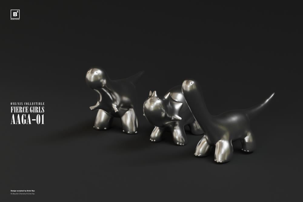 Beautiful Chemistry and artist Entei Ryu have teamed up to create the Fierce Girls Series Bone Girl (Triceratops) 1/6 scale figure. The figure features a woman wearing a black mini-dress, black elbow-length gloves, as well as a triceratops skull and a long bone tail. She is also wearing thigh-length silver armored boots and comes with a bone-handled umbrella, metal chain and dinosaur charms.