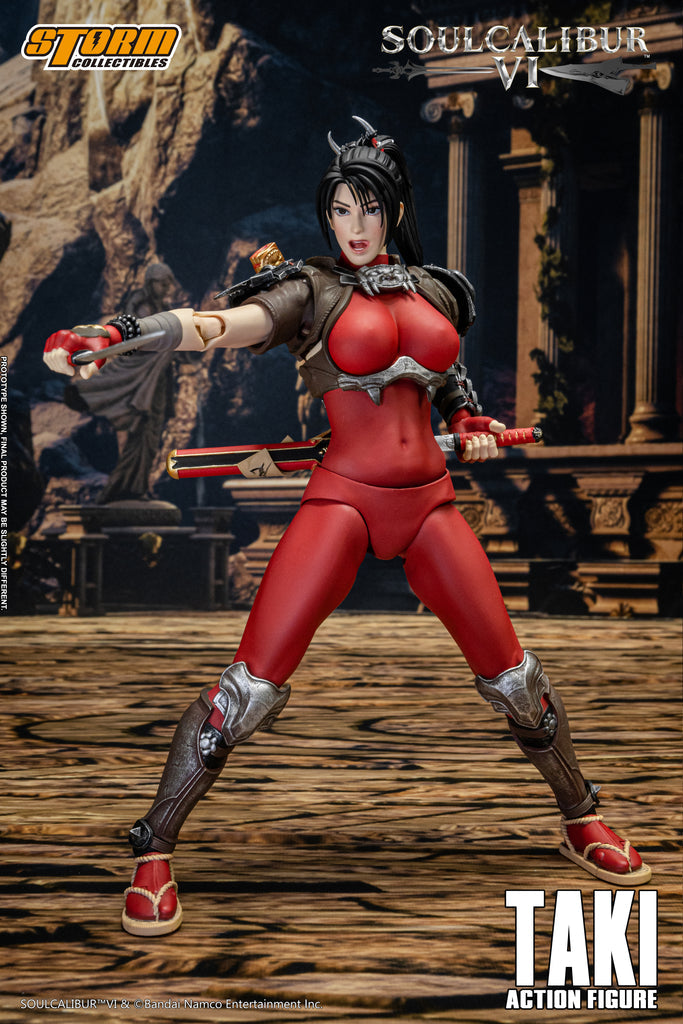 TAKI is a Japanese demon-hunting kunoichi and the greatest warrior of the Fu-Ma ninja clan, who is traveling the world on a quest to destroy the powerful swords knows as Soul Edge, the very weapon whose shared in infused on one of her blades, Mekki-Maru, and by proxy that drove her master Toki to madness. She will also stop at nothing in eliminating those who are connected to the cursed sword, good or evil otherwise, making her a neutral character with predominantly noble, but flawed intentions.