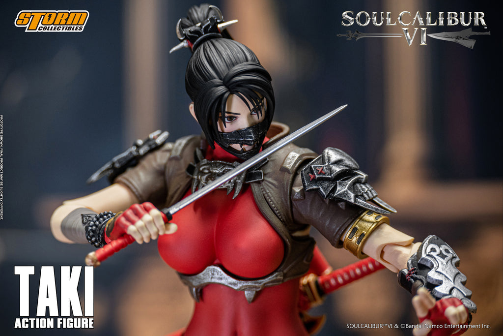TAKI is a Japanese demon-hunting kunoichi and the greatest warrior of the Fu-Ma ninja clan, who is traveling the world on a quest to destroy the powerful swords knows as Soul Edge, the very weapon whose shared in infused on one of her blades, Mekki-Maru, and by proxy that drove her master Toki to madness. She will also stop at nothing in eliminating those who are connected to the cursed sword, good or evil otherwise, making her a neutral character with predominantly noble, but flawed intentions.