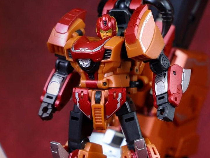 The CY-Mini-02 Landmini converts into a bull-like creature from a robot and forms the leg of a mini combining figure. Landmini stands about 3.75 inches tall in robot mode and comes with a blaster and sword for weapons. CT-Chiyou-02 Landbull not included