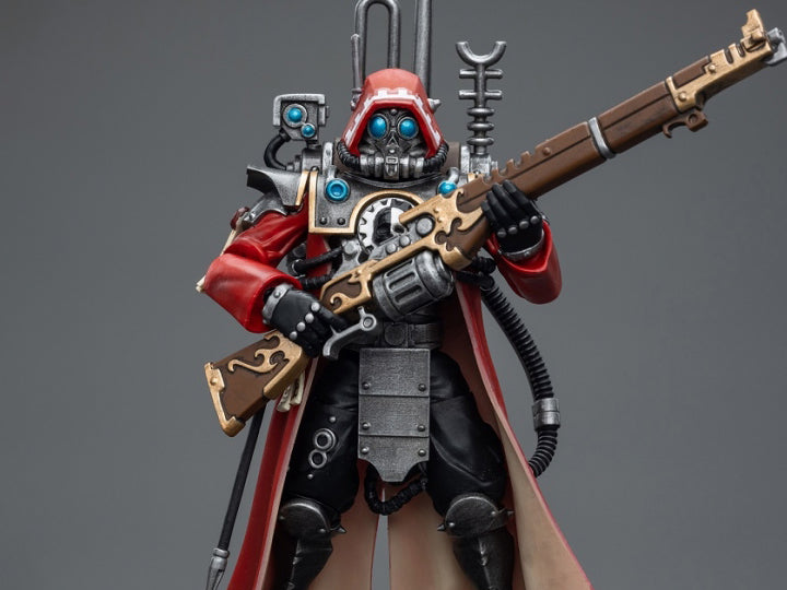 Joy Toy brings the Adeptus Mechanicus to life with this Warhammer 40K 1/18 scale figure! Keepers of the sacred tech knowledge that keeps the Imperium's war machines churning, the Adeptus Mechanicus zealously worship their Machine God or "Omnissiah". Regarding flesh as weakness, they replace their biological tissue with mechanical components until they are more machine than man.