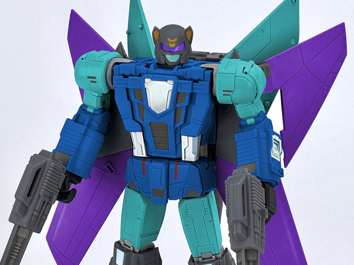 From Fans Hobby comes the Master Builder MB-24A Dark Strike converting robot. This robot features a green, blue, purple, and gray color scheme and can convert into a jet. This highly detailed Dark Strike figure will be a terrific addition to any collection.