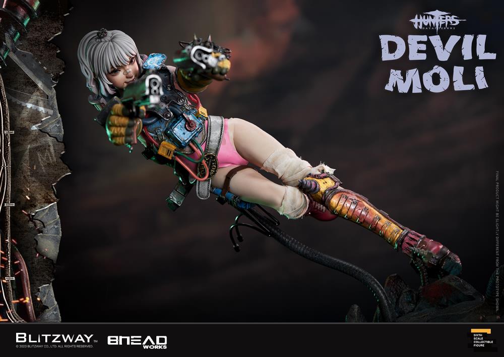 'BLITZWAY is thrilled to share the official launch of the 5th character of BHEADworks’ original figures, ‘Devil Moli’ from ‘HUNTERS: Day After WWIII.’ BHEADworks (Artist Yeon-gyun, Jung) has been loved for its original character design based on the dystopian worldview. The fifth heroine, Devil Moli, is a combat girl who decorates her cute visual like a scary gatekeeper and sensibly notices when an enemy approaches and sends a cue sign with a whistle.