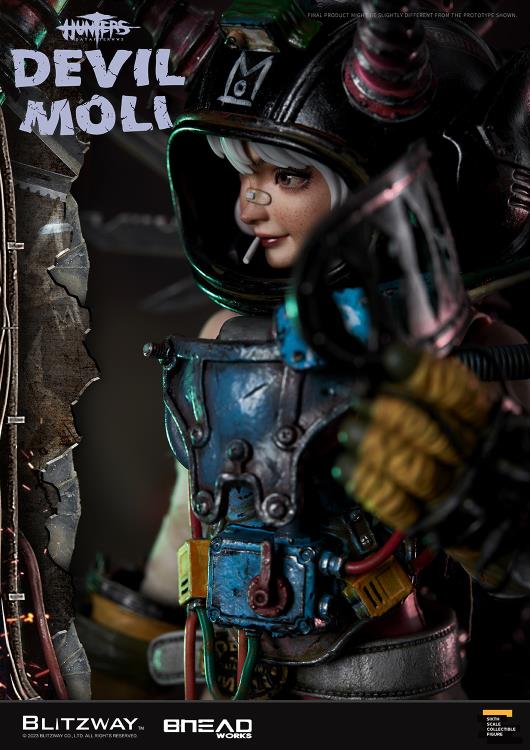 'BLITZWAY is thrilled to share the official launch of the 5th character of BHEADworks’ original figures, ‘Devil Moli’ from ‘HUNTERS: Day After WWIII.’ BHEADworks (Artist Yeon-gyun, Jung) has been loved for its original character design based on the dystopian worldview. The fifth heroine, Devil Moli, is a combat girl who decorates her cute visual like a scary gatekeeper and sensibly notices when an enemy approaches and sends a cue sign with a whistle.