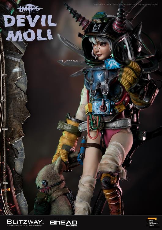 'BLITZWAY is thrilled to share the official launch of the 5th character of BHEADworks’ original figures, ‘Devil Moli’ from ‘HUNTERS: Day After WWIII.’ BHEADworks (Artist Yeon-gyun, Jung) has been loved for its original character design based on the dystopian worldview. The fifth heroine, Devil Moli, is a combat girl who decorates her cute visual like a scary gatekeeper and sensibly notices when an enemy approaches and sends a cue sign with a whistle.