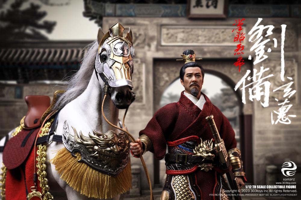 Crush the invading enemies as you defend your homeland with this Liu Bei Xuande figure by 303 Toys! Featuring multiple weapons and accessories, this 1/12 scale figure will be a perfect addition for any collector. Order yours today! The Battlefield Version of this figure includes a war banner and horse for your warrior to ride on.