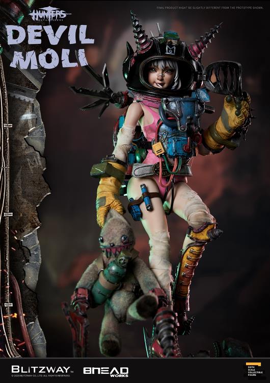 'BLITZWAY is thrilled to share the official launch of the 5th character of BHEADworks’ original figures, ‘Devil Moli’ from ‘HUNTERS: Day After WWIII.’ BHEADworks (Artist Yeon-gyun, Jung) has been loved for its original character design based on the dystopian worldview. The fifth heroine, Devil Moli, is a combat girl who decorates her cute visual like a scary gatekeeper and sensibly notices when an enemy approaches and sends a cue sign with a whistle.