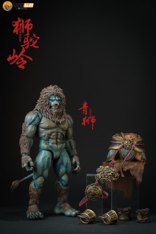 Stripped of its armor, the figure's agility is unencumbered; clad in it, the figure stands invulnerable to the onslaught of blades. Cloaked in a wired fabric cape for daily guise, it serves to divert prying eyes. The Cyan Lion action figure continues the use of the bio textured approach to ensure the transparency of the skin texture, with the use of the exclusive air cushion gear joints for the body ensuring durability at critical joints such as the elbows, knees, and ankles.