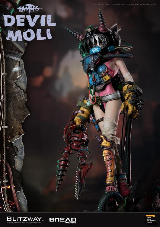 'BLITZWAY is thrilled to share the official launch of the 5th character of BHEADworks’ original figures, ‘Devil Moli’ from ‘HUNTERS: Day After WWIII.’ BHEADworks (Artist Yeon-gyun, Jung) has been loved for its original character design based on the dystopian worldview. The fifth heroine, Devil Moli, is a combat girl who decorates her cute visual like a scary gatekeeper and sensibly notices when an enemy approaches and sends a cue sign with a whistle.