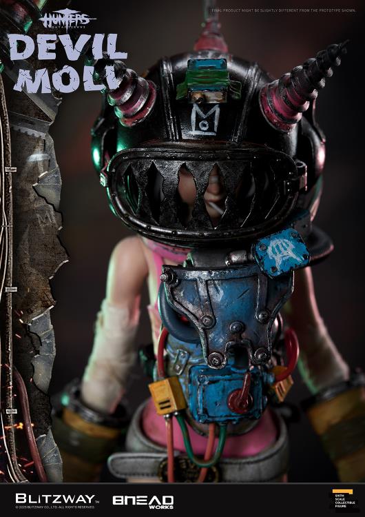 'BLITZWAY is thrilled to share the official launch of the 5th character of BHEADworks’ original figures, ‘Devil Moli’ from ‘HUNTERS: Day After WWIII.’ BHEADworks (Artist Yeon-gyun, Jung) has been loved for its original character design based on the dystopian worldview. The fifth heroine, Devil Moli, is a combat girl who decorates her cute visual like a scary gatekeeper and sensibly notices when an enemy approaches and sends a cue sign with a whistle.
