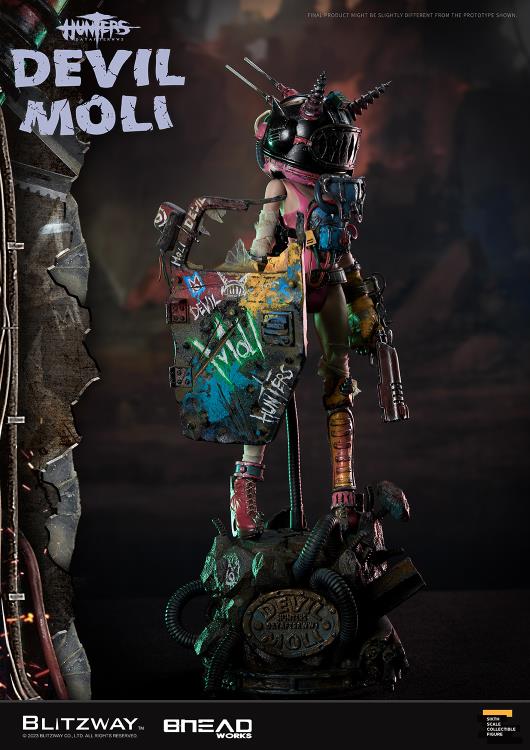 'BLITZWAY is thrilled to share the official launch of the 5th character of BHEADworks’ original figures, ‘Devil Moli’ from ‘HUNTERS: Day After WWIII.’ BHEADworks (Artist Yeon-gyun, Jung) has been loved for its original character design based on the dystopian worldview. The fifth heroine, Devil Moli, is a combat girl who decorates her cute visual like a scary gatekeeper and sensibly notices when an enemy approaches and sends a cue sign with a whistle.