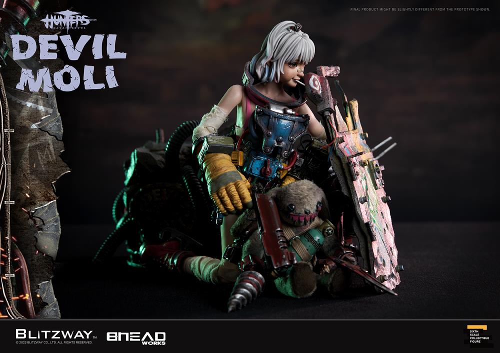 'BLITZWAY is thrilled to share the official launch of the 5th character of BHEADworks’ original figures, ‘Devil Moli’ from ‘HUNTERS: Day After WWIII.’ BHEADworks (Artist Yeon-gyun, Jung) has been loved for its original character design based on the dystopian worldview. The fifth heroine, Devil Moli, is a combat girl who decorates her cute visual like a scary gatekeeper and sensibly notices when an enemy approaches and sends a cue sign with a whistle.