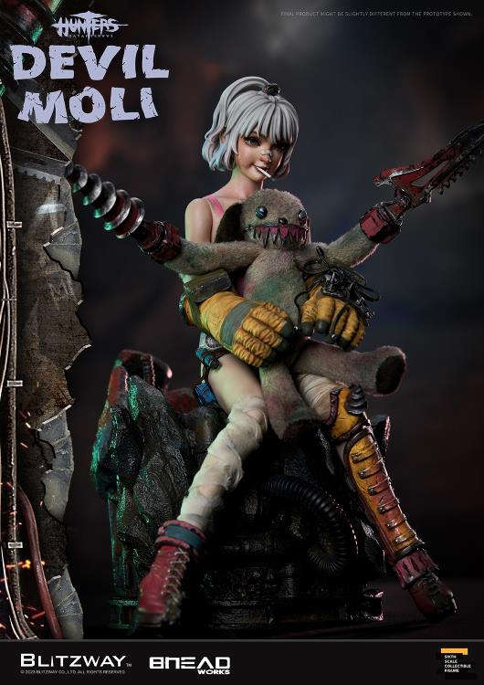 'BLITZWAY is thrilled to share the official launch of the 5th character of BHEADworks’ original figures, ‘Devil Moli’ from ‘HUNTERS: Day After WWIII.’ BHEADworks (Artist Yeon-gyun, Jung) has been loved for its original character design based on the dystopian worldview. The fifth heroine, Devil Moli, is a combat girl who decorates her cute visual like a scary gatekeeper and sensibly notices when an enemy approaches and sends a cue sign with a whistle.