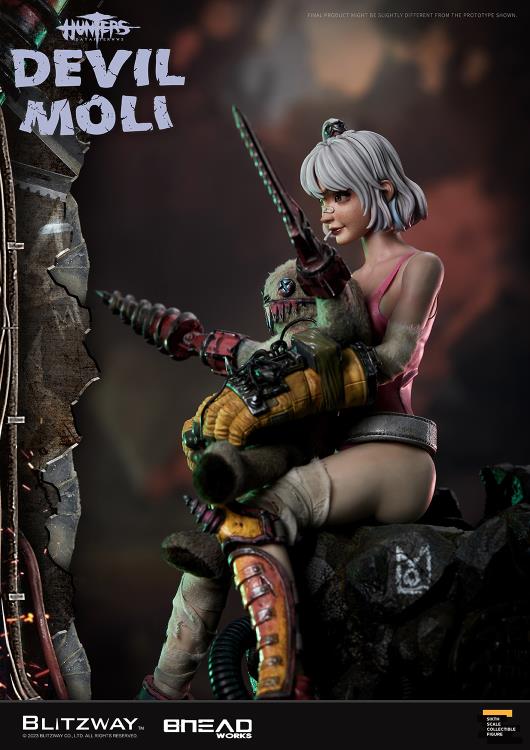 'BLITZWAY is thrilled to share the official launch of the 5th character of BHEADworks’ original figures, ‘Devil Moli’ from ‘HUNTERS: Day After WWIII.’ BHEADworks (Artist Yeon-gyun, Jung) has been loved for its original character design based on the dystopian worldview. The fifth heroine, Devil Moli, is a combat girl who decorates her cute visual like a scary gatekeeper and sensibly notices when an enemy approaches and sends a cue sign with a whistle.