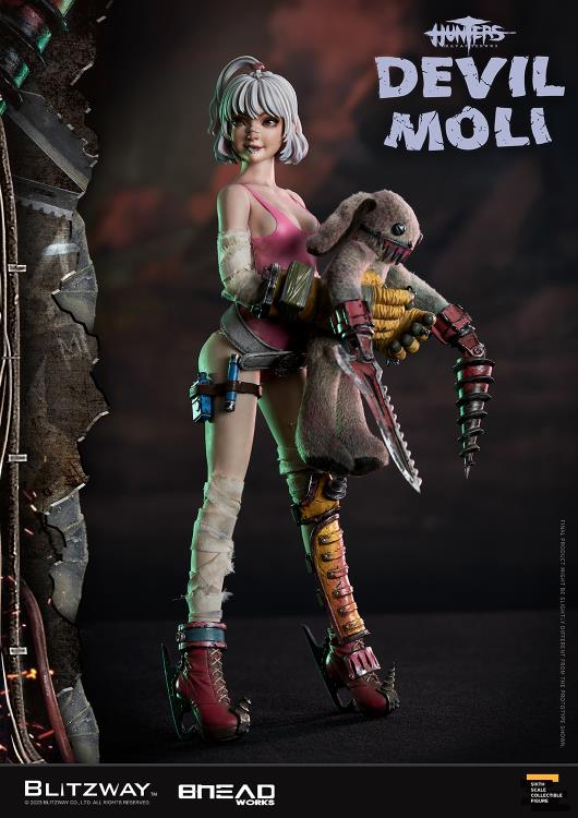 'BLITZWAY is thrilled to share the official launch of the 5th character of BHEADworks’ original figures, ‘Devil Moli’ from ‘HUNTERS: Day After WWIII.’ BHEADworks (Artist Yeon-gyun, Jung) has been loved for its original character design based on the dystopian worldview. The fifth heroine, Devil Moli, is a combat girl who decorates her cute visual like a scary gatekeeper and sensibly notices when an enemy approaches and sends a cue sign with a whistle.