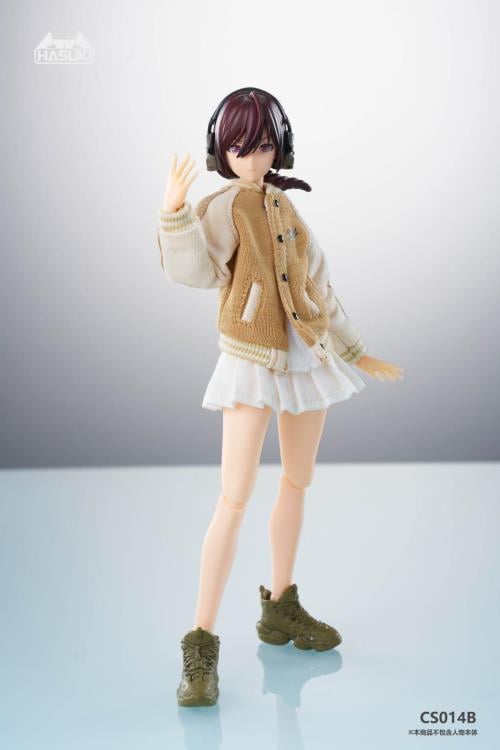 This beige baseball jacket and white skirt 1/12 Scale outfit set is perfect for any customizer wanting to give their figure a great look. This set is perfect for your 1/12 to 1/10 scale figures! Other clothing pieces and figures not included