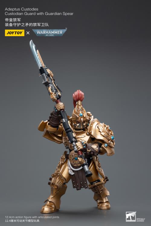 Joy Toy brings the Adeptus Custodes to life with this Warhammer 40K 1/18 scale figure! Clad in golden armor, the Adeptus Custodes chapter of the Space Marines are rumored to have been hand-crafted by the Emperor Himself. Tasked with protecting both the Imperial Palace and the physical body of the Emperor, these bastions of Imperial might are considered the deadliest warriors in the galaxy, human or otherwise.