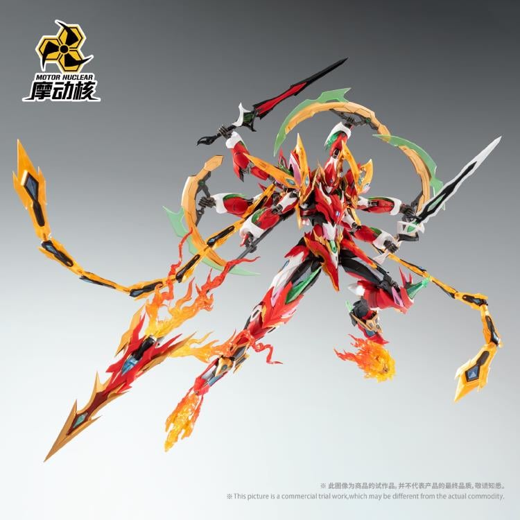 Motor Nuclear presents another beautiful and highly detailed model kit, featuring the MNP-XH04 Tian Ying Xing Nezha figure. This set comes equipped with multiple weapon accessories, including a Fire Spear, Ying-Yang Swords, Hot Wheels, as well as additional parts to recreate the six-arm mode.