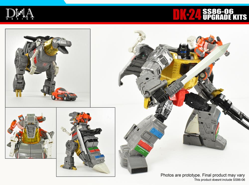 Please note: This aftermarket accessory piece is not produced or associated with Hasbro or Takara and is not a Transformers brand toy. These custom pieces are intended to further enhance the enjoyment of your existing Transformers collection. The DK-24 Upgrade Kit contains several new parts for the separately sold Studio Series 86-06 Leader Grimlock & Wheelie. The extra parts do no interfere with the transformation, so there is no need to dismantle the figure.