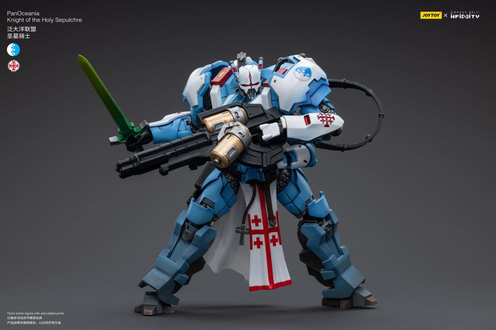 Joy Toy brings to the table a new series of figures, inspired after the tabletop wargame Infinity, published by Corvus Belli. This highly detailed 1/18 scale figure stands just under 6 inches tall and comes equipped with an arsenal of interchangeable parts and weapons. Add PanOceania Knight of the Holy Sepulchre, along with other separately sold Infinity figures by Joy Toy, to your collection and build up your army for battle!