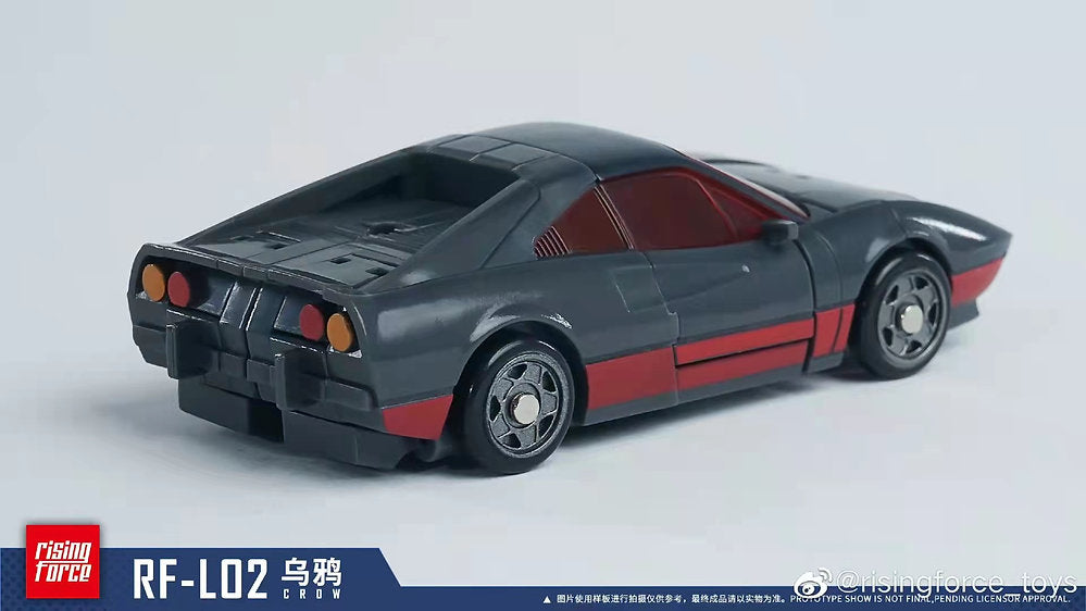 The RF-L02 Crow converts from a robot into a race car. It also comes armed with a blaster.