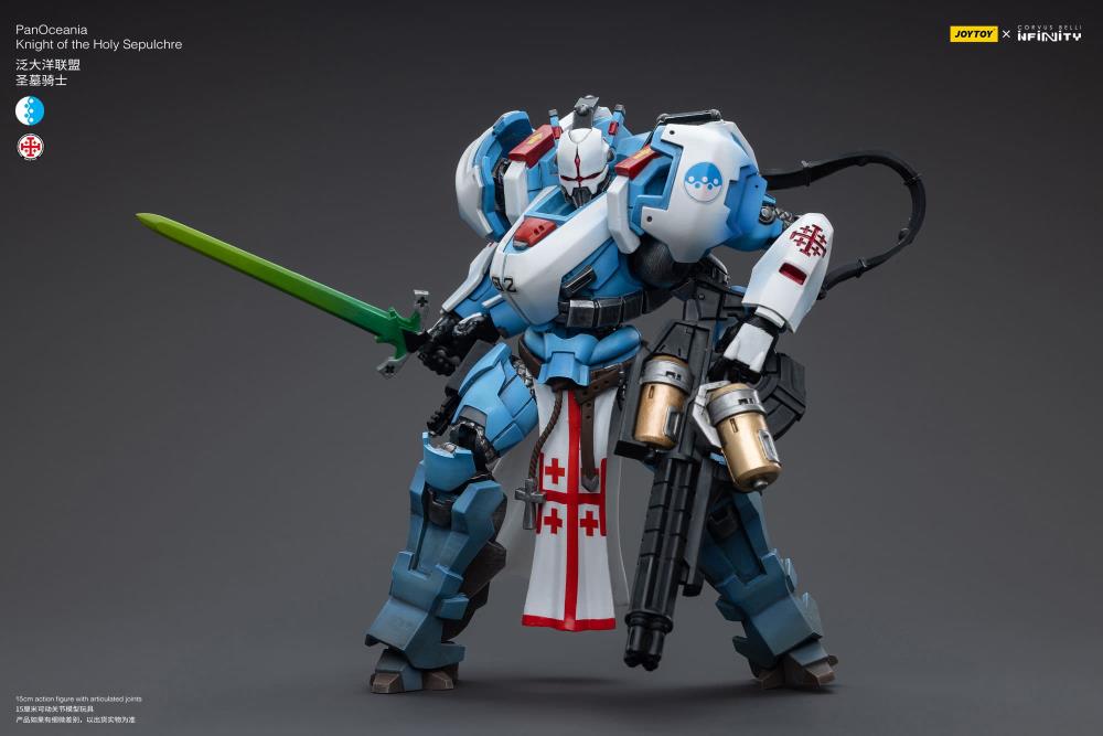 Joy Toy brings to the table a new series of figures, inspired after the tabletop wargame Infinity, published by Corvus Belli. This highly detailed 1/18 scale figure stands just under 6 inches tall and comes equipped with an arsenal of interchangeable parts and weapons. Add PanOceania Knight of the Holy Sepulchre, along with other separately sold Infinity figures by Joy Toy, to your collection and build up your army for battle!