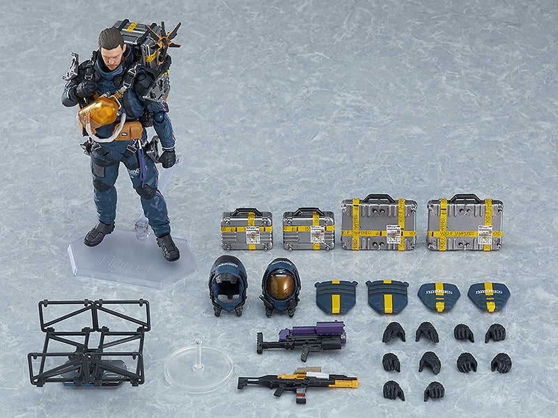 Supervised entirely by Kojima Productions, the popular game Death Stranding releases the deluxe version of the Sam Porter Bridges figma! The smooth yet poseable joints of figma figures allow them to be posed on their included articulated stand. 3D paintwork has been utilized to realistically recreate Sam's face. He comes with a small cargo case, an assault rifle, damage sensor tape, and cargo ID stickers that can be applied as desired.