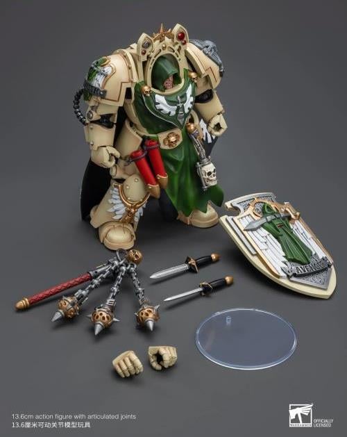 The JoyToy Warhammer 40K Dark Angels Deathwing Knight Master with Flail of the Unforgiven action figure is an impressive and articulated collectible. A member of the Dark Angels Space Marine chapter, this Deathwing Knight Master is in his iconic power armor, equipped with a flail and storm shield. This action figure is a fantastic addition to the collection of any Warhammer 40K fan or for anyone who enjoys collecting fine figures with excellent detail.
