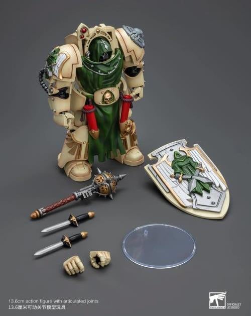 The JoyToy Warhammer 40K Dark Angels Deathwing Knight with Mace of Absolution action figure is an impressive and articulated collectible. A member of the Dark Angels Space Marine chapter, this Deathwing Knight is in his iconic power armor, equipped with a mace and storm shield. This action figure is a fantastic addition to the collection of any Warhammer 40K fan or for anyone who enjoys collecting fine figures with excellent detail.
