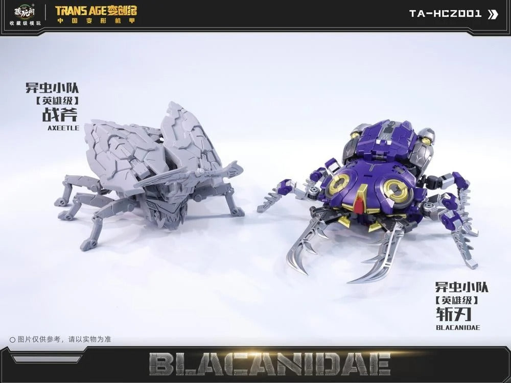 Expand your figure collection with the Insect Squad Series Blacanidae figure by Cang-Toys! This figure is around 7 inches tall and can convert from a robot form to a insect form. Blacanidae also features multiple points of articulation and accessories to create a variety of poses. Be sure to add it to your collection!