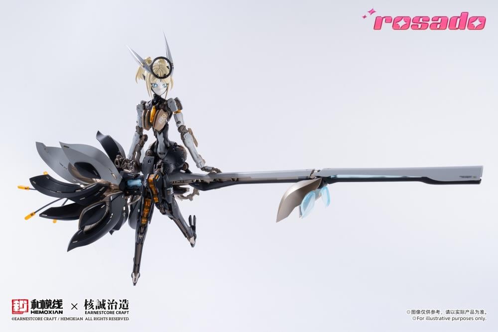 Earnestcore Craft presents the Rosado Project 1/10 scale action figure of Starflower Lilly MK3. The figure can be positioned in multiple orientations and comes with various accessories, including a lance and rifle.