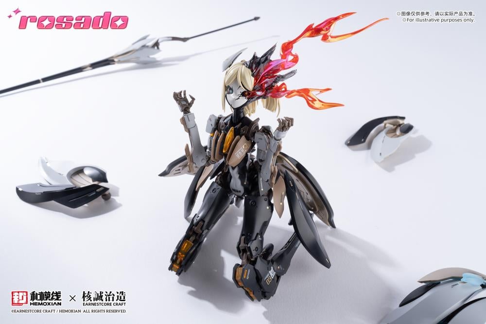 Earnestcore Craft presents the Rosado Project 1/10 scale action figure of Starflower Lilly MK3. The figure can be positioned in multiple orientations and comes with various accessories, including a lance and rifle.