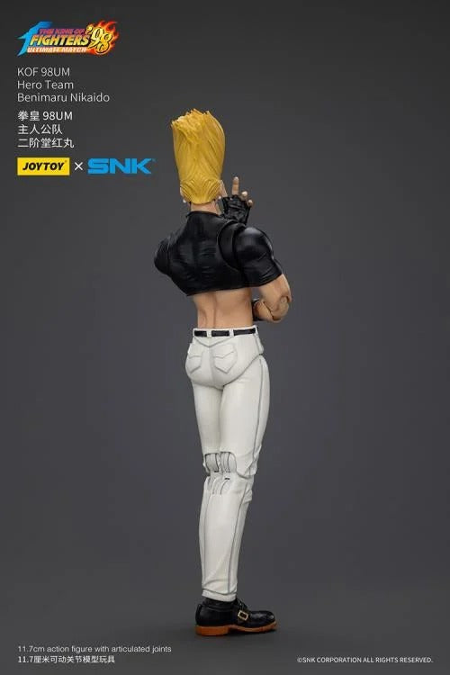 A new fighter is approaching! From the legendary fighting game The King of Fighters '98: Ultimate Match comes the next challenger in 1/18 scale: Benimaru Nikaido! Dressed in his traditional black and white outfit, Benimaru comes with a large variety of accessories including energy effects when executing a powerful move. Recreated with outstanding detail lifted directly from the game, you'll be able to re-enact your favorite brawls or envision your own high stakes fights in style! Don't miss out on growing y