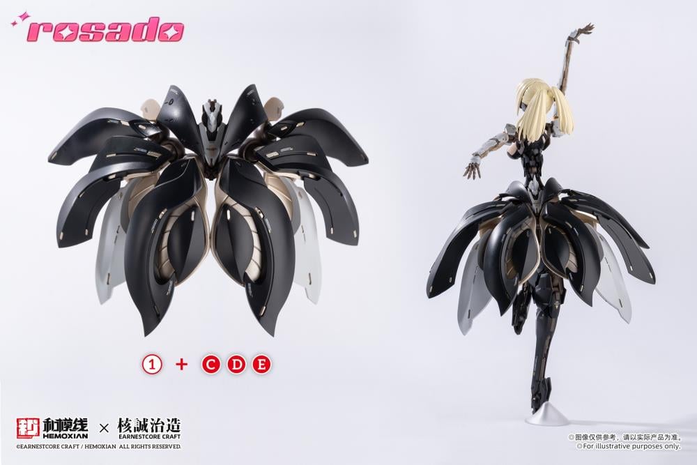 Earnestcore Craft presents the Rosado Project 1/10 scale action figure of Starflower Lilly MK3. The figure can be positioned in multiple orientations and comes with various accessories, including a lance and rifle.