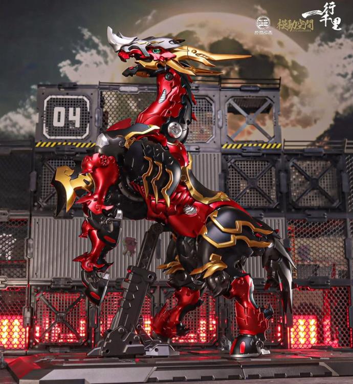 From Motor Nuclear comes a new 1/72 scale transforming figure, The Red Hare. The figure can transform from a majestic metallic horse into a motorcycle. 
When it horse form, the figure stands over 15 inches tall, while in vehicle mode it measures over 18 inches in length. This figure is a ride-on vehicle type and is suitable for most 72-scale alloy-finished toys.