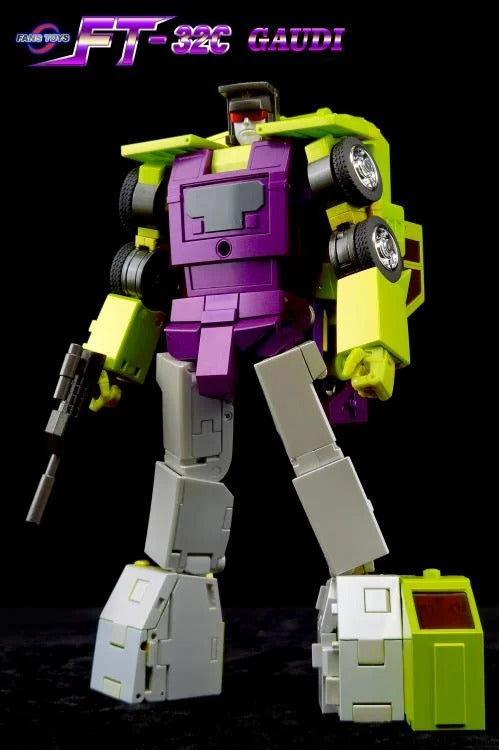 From Fans Toys comes FT-32C Gaudi! This figure converts from a robot to a vehicle form and includes a blaster accessory. Be sure to add it to your collection!