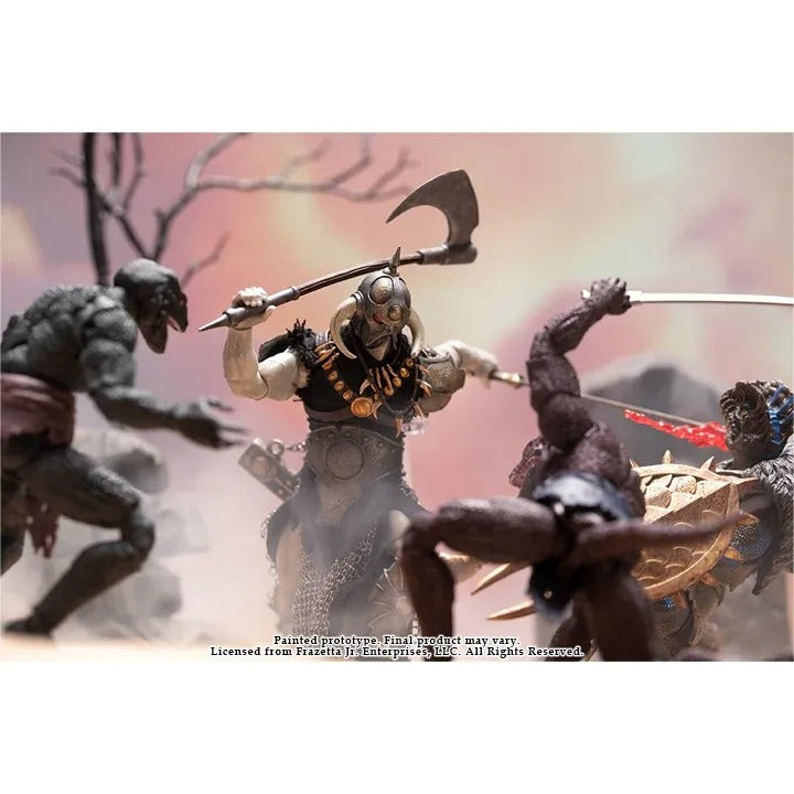 Unleash the dark fury of fantasy art with the Frazetta Death Dealer Action Figure, a striking tribute to Frank Frazetta’s iconic warrior. Towering at almost 7 inches tall and forged in intricate detail, this collector’s figure brings the legendary Death Dealer to life like never before.
