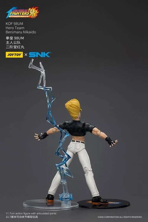 A new fighter is approaching! From the legendary fighting game The King of Fighters '98: Ultimate Match comes the next challenger in 1/18 scale: Benimaru Nikaido! Dressed in his traditional black and white outfit, Benimaru comes with a large variety of accessories including energy effects when executing a powerful move. Recreated with outstanding detail lifted directly from the game, you'll be able to re-enact your favorite brawls or envision your own high stakes fights in style! Don't miss out on growing y