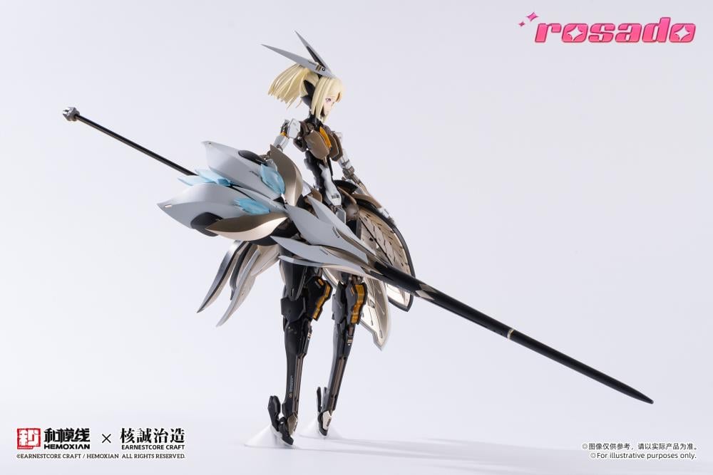 Earnestcore Craft presents the Rosado Project 1/10 scale action figure of Starflower Lilly MK3. The figure can be positioned in multiple orientations and comes with various accessories, including a lance and rifle.