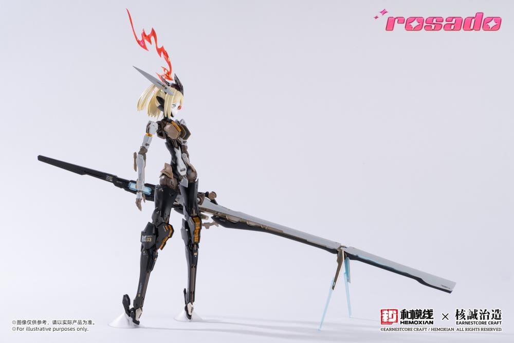 Earnestcore Craft presents the Rosado Project 1/10 scale action figure of Starflower Lilly MK3. The figure can be positioned in multiple orientations and comes with various accessories, including a lance and rifle.