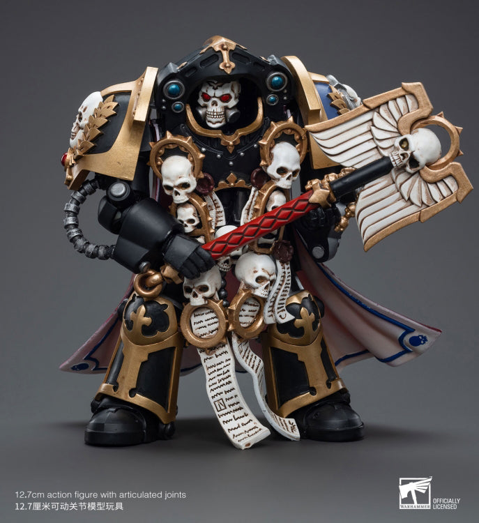 When the frontline forces of the Ultramarines Chapter need protection and durability to penetrate enemy lines, they call upon the bravest of their brothers to don their most sacred relics: the Terminator armor. Decorating his armor with the skulls of cowards who have fled the battlefield, Chaplin Brother Vanius rallys his brothers with inspiraitional fear of what awaits those who fail their sacred mission.