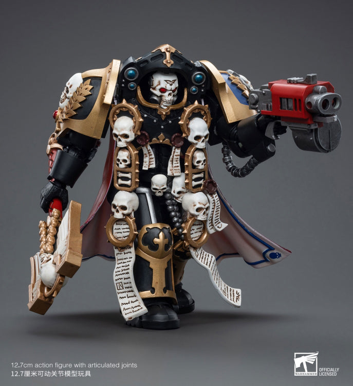 When the frontline forces of the Ultramarines Chapter need protection and durability to penetrate enemy lines, they call upon the bravest of their brothers to don their most sacred relics: the Terminator armor. Decorating his armor with the skulls of cowards who have fled the battlefield, Chaplin Brother Vanius rallys his brothers with inspiraitional fear of what awaits those who fail their sacred mission.