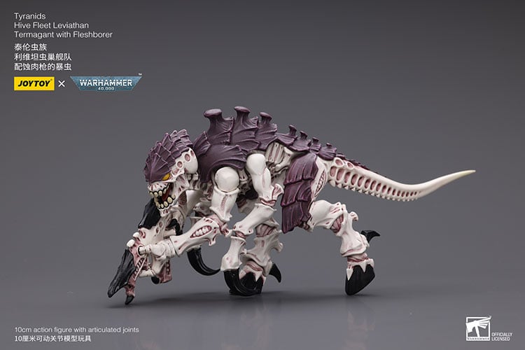 Joy Toy brings the Tyranids to life with this Warhammer 40K 1/18 scale action figure! Storming through the galaxy like a horde of locust, the Tyranids are an insectoid-like race hellbent on consuming all forms of biological matter to grow and evolve. Picking entire worlds clean to grow their innumerable swarms, Humanity is considered nothing but prey to these predators from the stars.